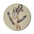 thumbnail image 1 of Anchor Mouse Pad for Computers, Pinup Girl Sailor Outfit Shark and Heart Tattoo Vintage Twenties Illustration, Round Non-Slip Thick Rubber Modern Gaming Mousepad, 8" Round, Multicolor, by Ambesonne, 1 of 2