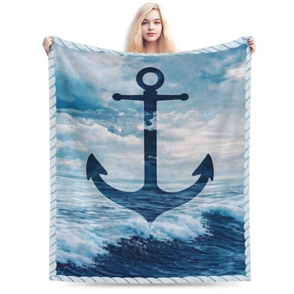 Anchor Nautical Blanket Gifts for Men Dad Husband Women Kids Boys Adults Navy Sea Adventure Ocean Theme Fleece Cozy Bed Couch Birthday Christmas Throw Blankets 50x40