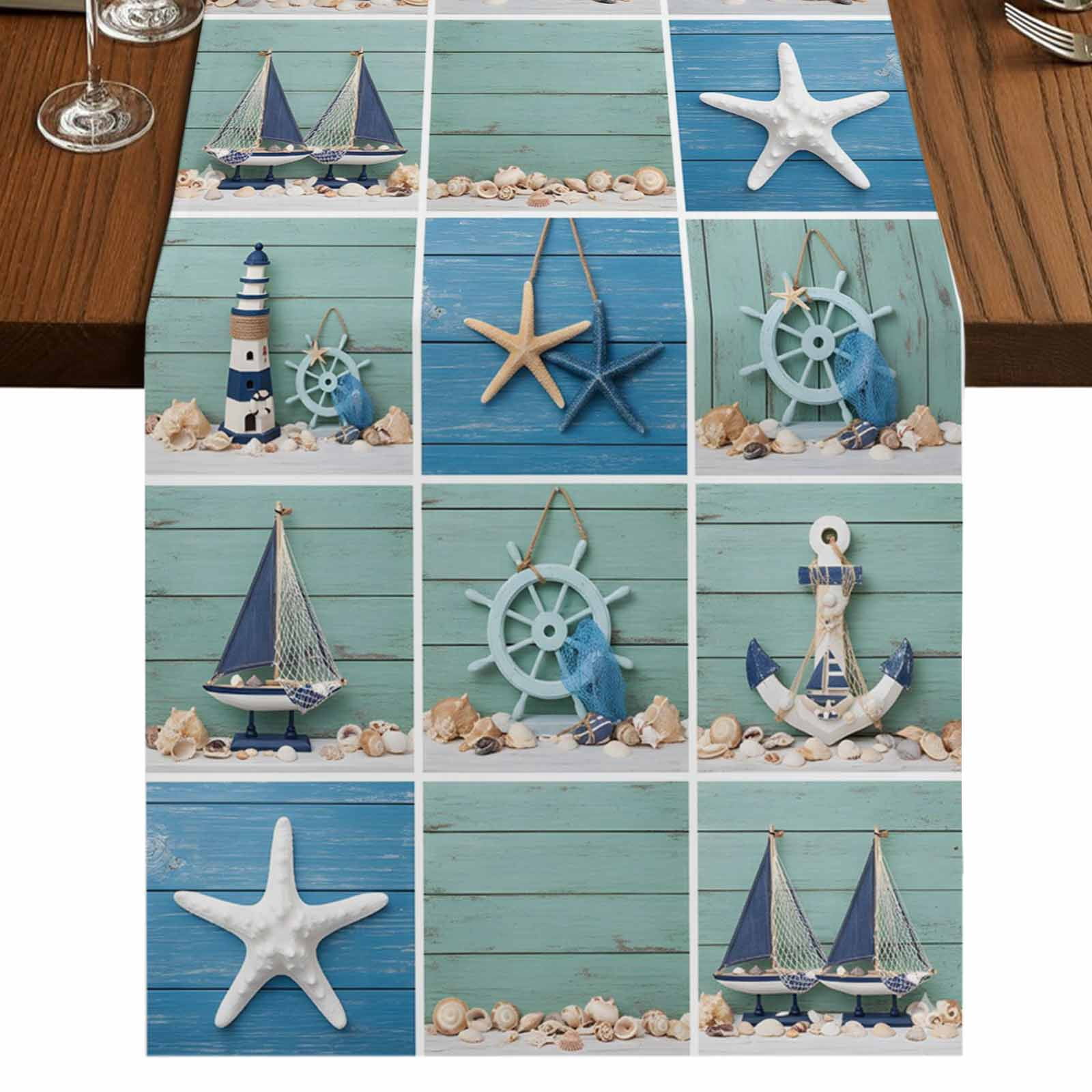 Anchor Nautical Burlap Cotton Table Runner 13x72 Inches Long, Wooden ...