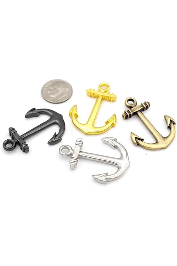 Anchor Nautical Charm Pendants for Necklace, Bracelet and Key Chain Jewelry Making, 10 PCS (Silver)