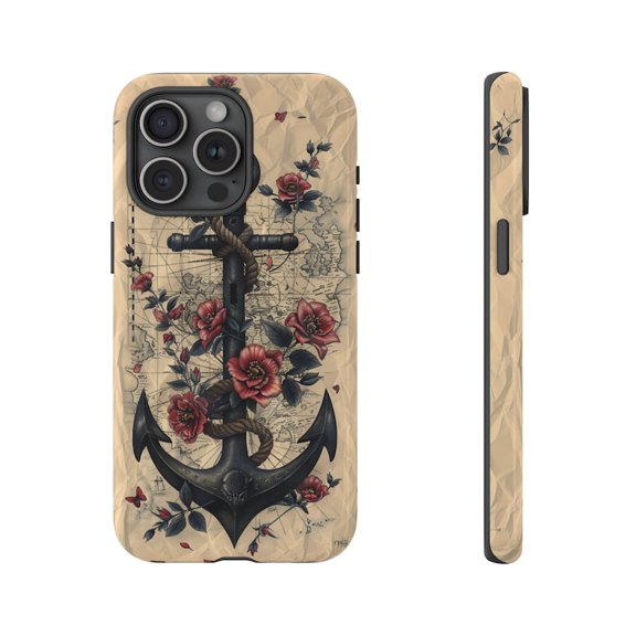 Anchor Nautical Map Artwork Phone Case Sailor Coastal Theme with iPhone 17 to 11 Pro Max