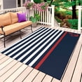 thumbnail image 1 of Anchor Navy Blue Outdoor Rug for Patio/Deck/Porch, Non-Slip Large Area Rug 5 x 8 Ft, Red Nautical White Geometric Stripes Indoor Outdoor Rugs Washable Area Rugs, Reversible Camping Rug Carpet Runner, 1 of 8