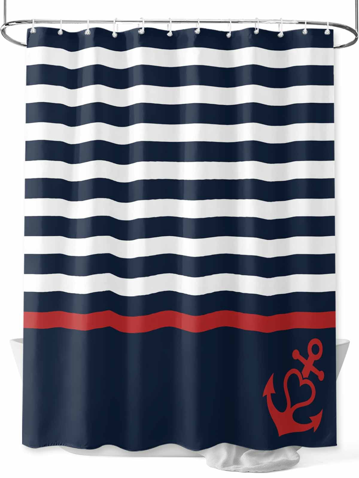 Anchor Navy Blue Shower Curtain Set with Hook Washable Cloth Polyester ...