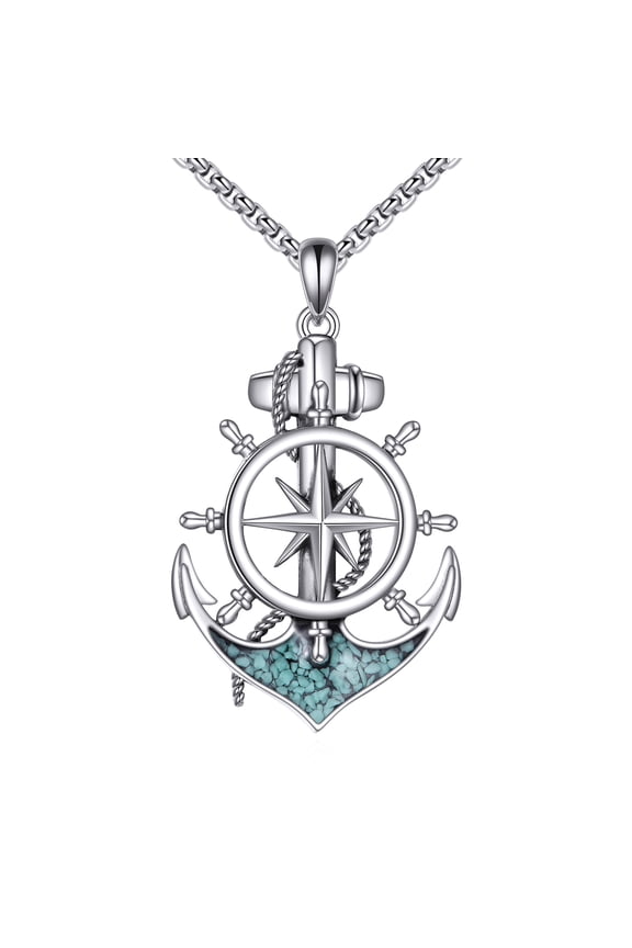 Anchor Necklace 925 Sterling Silver Compass Pendant Turquoise Rope Anchor Jewelry Gifts for Men Navy Sailor