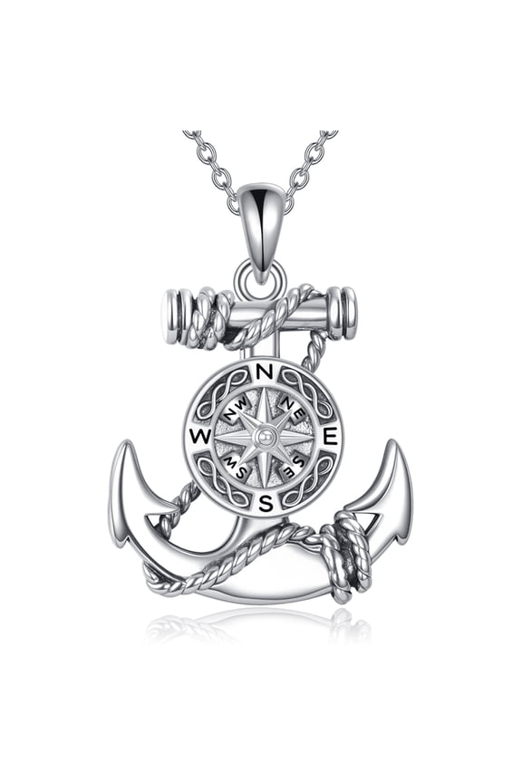 Anchor Necklace 925 Sterling Silver Nautical Compass Pendant Viking Sailor Jewelry Gift for Women Men Unisex