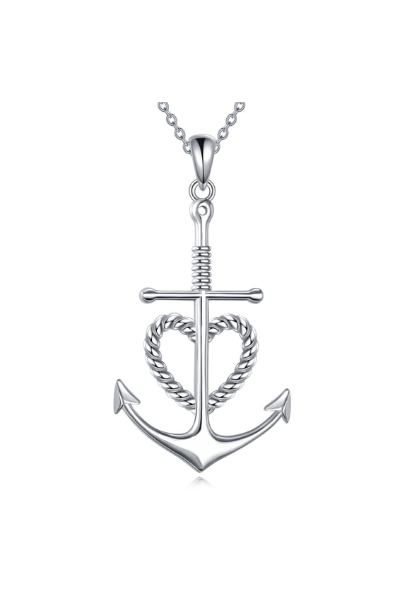 Anchor Necklace Sterling Silver Faith Hope Charity Pendant Heart Cross Anchor Jewelry Nautical Birthday Gifts for Women Men Sailor