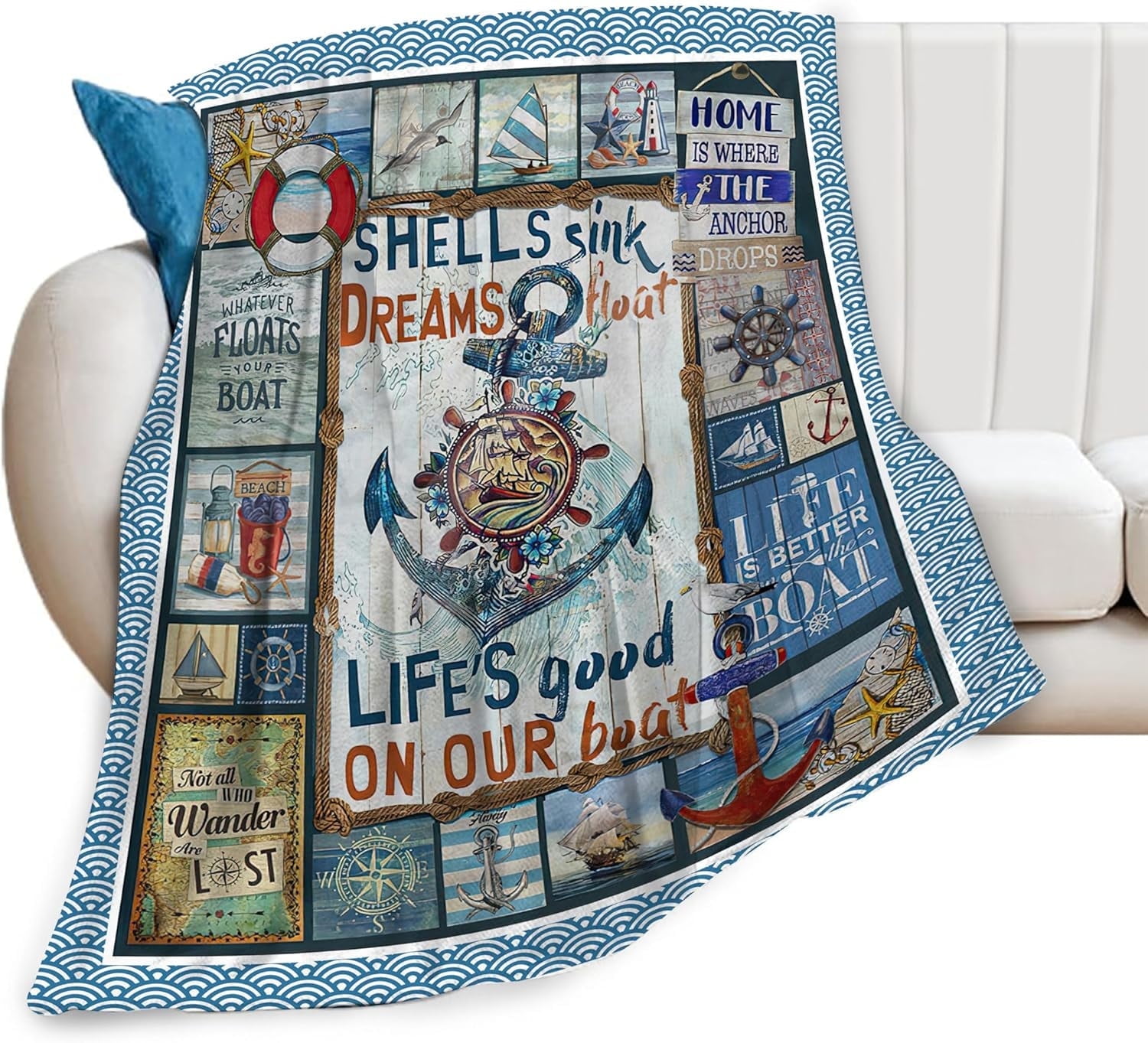 Anchor Ocean Blanket for Woman Girls Nautical Ship Anchors Throw Blanket for Man Boys Fleece Soft Cozy Warm Fuzzy Anchor Decor Blanket Gifts for Kids Adults Couch Sofa Bed 60"X50"