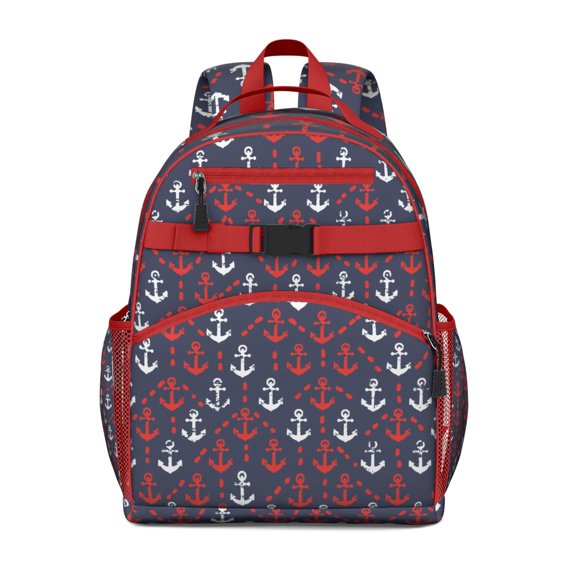 Anchor & Ocean Themed Waterproof Backpack - Spine-Protecting Ergonomic School Bag with Adjustable Straps & Multiple Pockets