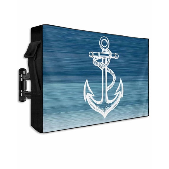 Anchor Outdoor TV Cover 70 to 75 inch Blue Gradient Lines Ocean Nautical Waterproof Dustproof TV Covers for Outside with Zipper Remote Control Pocket Flat Screen Protectors