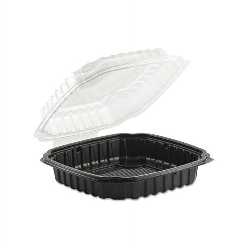 Culinary Basics Microwavable Container, 46.5 oz, 10.5 x 9.5 x 2.5, Clear/Black, Plastic, 100/Carton Culinary Basics Microwavable Container, 46.5 oz, 10.5 x 9.5 x 2.5, Clear/Black, Plastic, 100/Carton