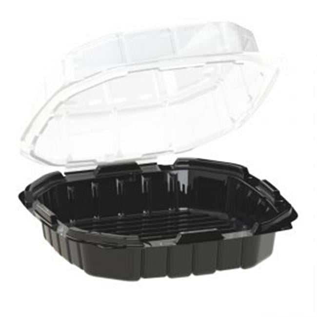 Crisp Foods Technologies Containers, 33 oz, 8.46 x 8.46 x 3.16, Clear/Black, Plastic, 180/Carton