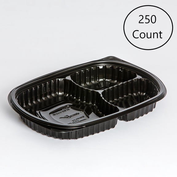 Anchor Packaging Microraves 3 Compartment Polypropylene Platter Food Container Black, 15, 5, 5 oz. | 250/Case