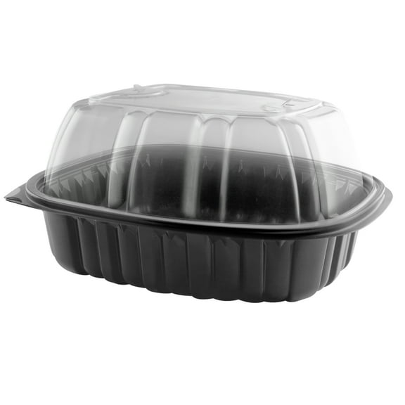 Anchor Packaging Nature's Best Roaster with Black Base and Clear Lid, 1 Compartment Combo Pack Microwavable , X-Large | 150/Case