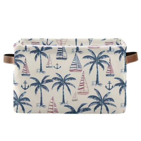 Anchor Palm Tree Ship Storage Bins with Handle Fabric Organizer Basket Foldable Box 1 Pack 14.2x10.2x8.3