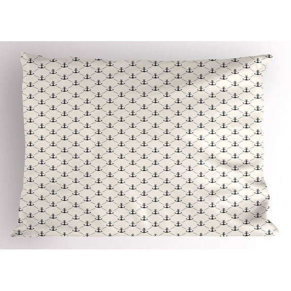 Anchor Pillow Sham Abstract Retro Nautical Style Shape and Lines Monochrome Classical Modern Design, Decorative Standard King Size Printed Pillowcase, 36 X 20 Inches, Black White, by Ambesonne