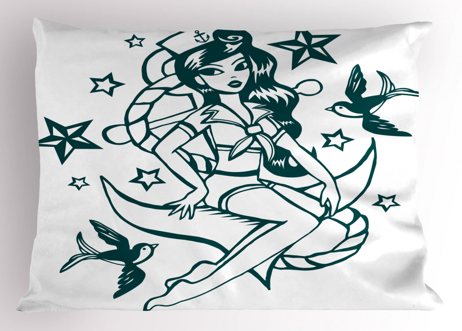 Nautical Pin-Up Girl Polyester Standard Pillow Sham