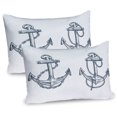 thumbnail image 1 of Anchor Pillow Sham Set of 2, Vintage Sketch Nautical Element Ship Sailing Travel Theme Chain, Quality Microfiber Bedding Item for All Seasons, 26" x 20", Dark Teal White, by Ambesonne, 1 of 3