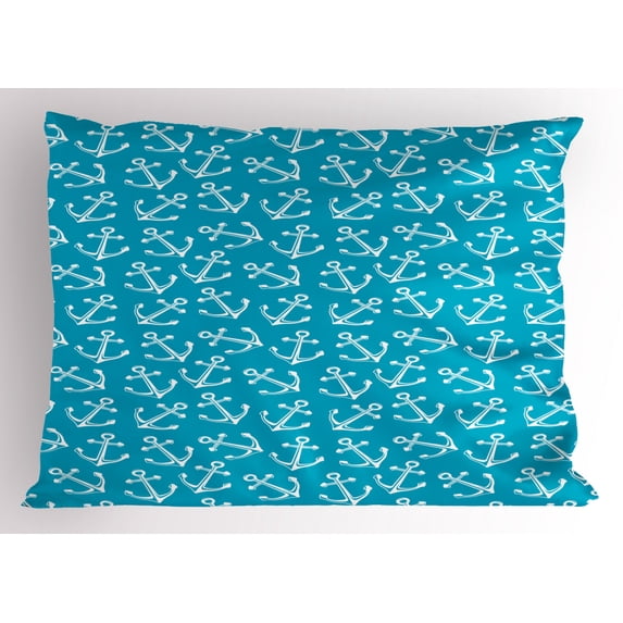 Anchor Pillow Sham Stylized Pattern Cruise Sail Ocean Sea Travel Theme Vintage Design Summer Season, Decorative Standard King Size Printed Pillowcase, 36 X 20 Inches, Blue White, by Ambesonne