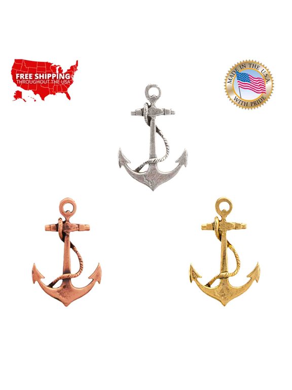 Anchor Pin, Boat, Ship, Nautical, U.S. Navy, Pewter, Metal, Hat, Lapel, Brooch, Pins, Jewelry, Made in USA, Over 20 Patriotic Designs Available. Creative Pewter Designs. A1026
