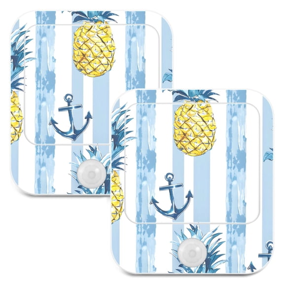 Anchor Pineapple Striped Night Lights Plug into Wall LED with Auto Light Sensor Warm Light for Kids Hallway Bedroom Living Room Kitchen Bathroom Set of 2