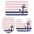 thumbnail image 1 of Anchor Pink Bath Mat 3 Piece Bathroom Rug Set, Modern Navy Blue White Striped Nautical Non Slip Bath Rug Contour Mat and Toilet Lid Cover, Absorbent Shower Mats Soft Bath Rugs and Mats Sets, 1 of 8