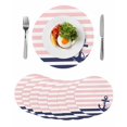 thumbnail image 1 of Anchor Pink Round 13 Inch Placemats Set of 8, Modern Navy Blue White Striped Nautical HeatResistant Non Slip Place Mats for Dining Table, Wipeable Braided Kitchen Table Mats for Housewarming, 1 of 9