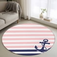 thumbnail image 1 of Anchor Pink Round Area Rug 3 FT, Small Kitchen Bathroom Mats, Modern Navy Blue White Striped Nautical Washable Indoor Outdoor Throw Runner Carpet Non-Shedding Doormat for Table Shower Sofa Entryway, 1 of 8