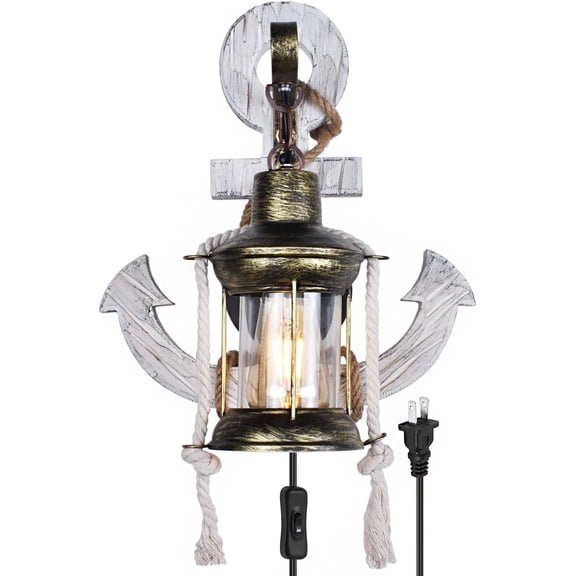 Anchor Pirate Nautical Wall Sconce Plug in or Hardwire, Indoor Antique  Coastal Beach  Themed Sconce Wall Light,  Rustic Wall Mount Lamp Light Fixtures (Edison Bulb Included)