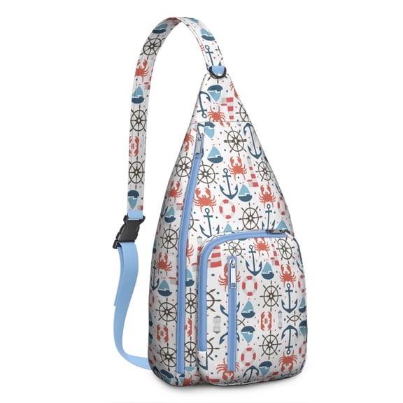 Anchor Print Sling Backpack - Nautical Style Crossbody Bag with Boat & Compass Design, Lightweight Durable Pack for Travel, Fishing and Daily Use
