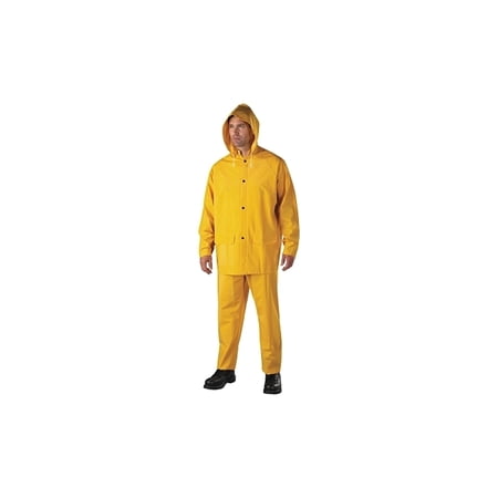 3-Pc Rainsuit, Jacket/Hood/Overalls, 0.35 mm, PVC Over Polyester, Yellow, 5X-Large