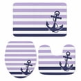 thumbnail image 1 of Anchor Purple Bath Mat 3 Piece Bathroom Rug Set, Modern Navy Blue White Striped Nautical Non Slip Bath Rug Contour Mat and Toilet Lid Cover, Absorbent Shower Mats Soft Bath Rugs and Mats Sets, 1 of 8