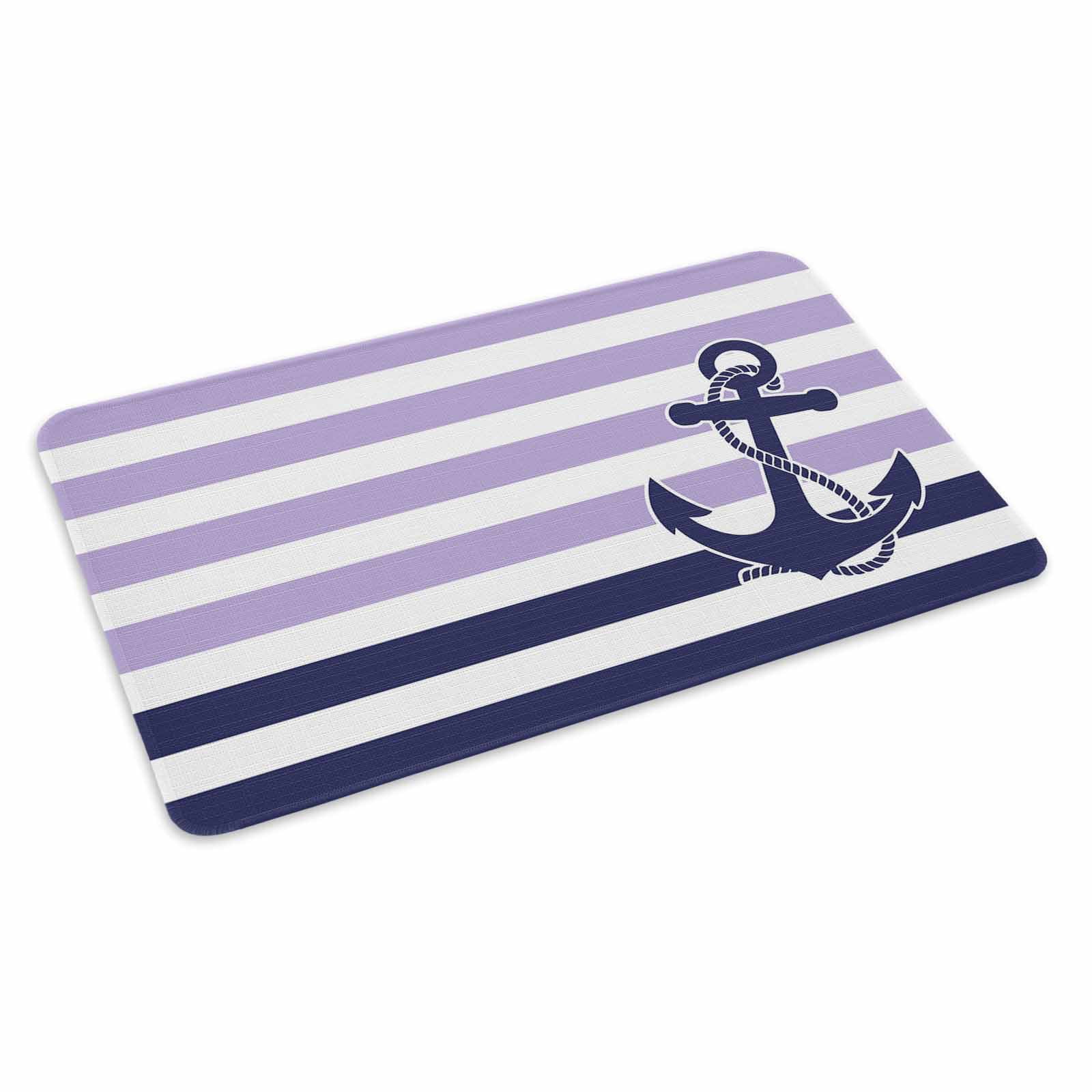 Anchor Purple Doormat Outdoor Entrance 24"x36", Modern Navy Blue White Striped Nautical Absorb Moisture Dirt Door Mats, Non-Slip Rubber Backing Floor Mats Indoor, Low-Profile Front Door Rugs