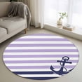 thumbnail image 1 of Anchor Purple Round Area Rug 3 FT, Small Kitchen Bathroom Mats, Modern Navy Blue White Striped Nautical Washable Indoor Outdoor Throw Runner Carpet Non-Shedding Doormat for Table Shower Sofa Entryway, 1 of 8
