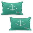 thumbnail image 1 of Anchor Quilted Pillowcover Set of 2, Anchor Heart Shapes and Wavy Lines on the Bottom Sailor Love Loyalty Romance, Standard Queen Size Pillow Cover Bedroom, 36" x 20", Green Pink White, by Ambesonne, 1 of 1