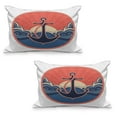 thumbnail image 1 of Anchor Quilted Pillowcover Set of 2, Navy Emblem with and Sea Waves at Sunset Anchor Retro Aquatic Life, Standard Queen Size Pillow Cover for Bedroom, 36" x 20", Red Blue Yellow, by Ambesonne, 1 of 1