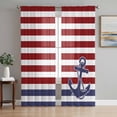 thumbnail image 1 of Anchor Red Semi Sheer Curtains 108 Inch Length 2 Panels Set, Modern Navy Blue White Striped Nautical Sheer Kitchen Curtain Privacy Voile Window Curtain for Living Room Bedroom Rod Pocket Drapes, 1 of 7
