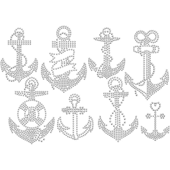 Anchor Rhinestone Iron on Hotfix Heat Transfer Decal Bling Rhinestone Sticker Heat Transfer Patch Clothing Repair Applique for T-Shirt Clothing Pants Bags