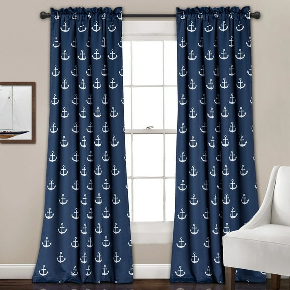 Anchor Room Darkening Window Curtain Panels in Navy, Set of 2