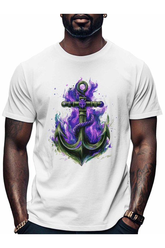 Anchor Rope Men's T Shirts Purple Flame T-Shirt for Men Crew Neck Tees Cotton Tops, White, XL