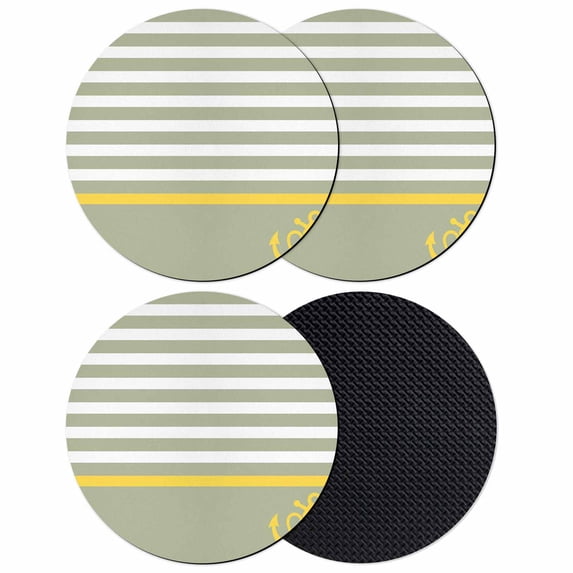 Anchor Sage Green Coasters Set of 4, Absorbent Coasters for Drinks, Yellow Nautical White Geometric Stripe Coaster for Desk Coffee Table Protection, Home Decor House Warming Gifts 4"