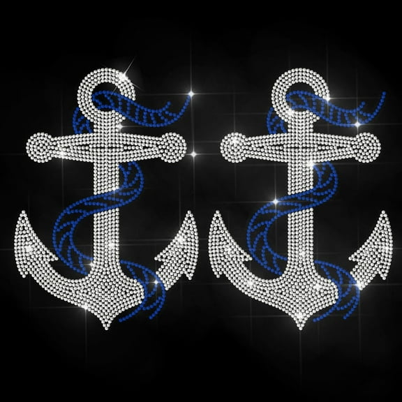 Anchor Sailor Iron on Rhinestone Decal Sea Sailing Hotfix Transfer Sticker Crystal Summer Time Heat Transfer Patch Bling Clothing Repair Applique