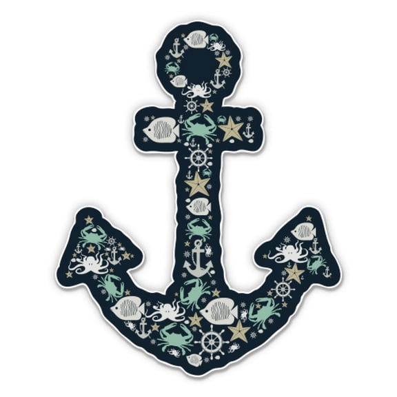 Anchor Sea Life Fish Underwater - 3" Vinyl Sticker - For Car Laptop Water Bottle Phone - Waterproof Decal