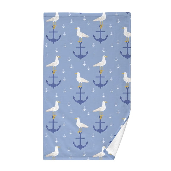 Anchor Seagull Pattern Bath Towel 100% Cotton Soft Thick High Absorbency Hand Face Towel Single Pack 16x28in