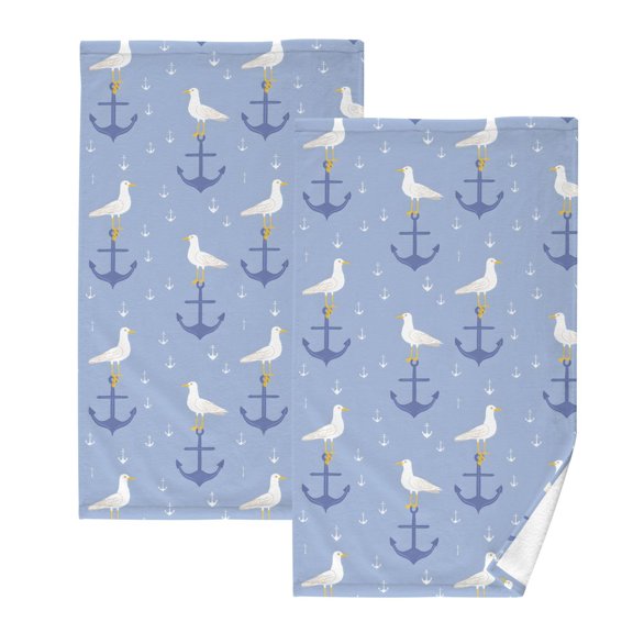 Anchor Seagull Pattern Cotton Towel Set Face Hand Towels 2 Pack Soft Absorbent 16x28in