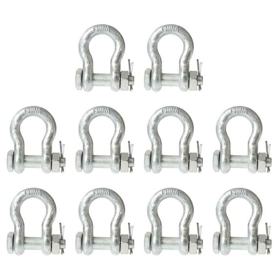 Anchor Shackle - Bolt Type - 1/4" Steel - 0.5 Ton - 10 Pack