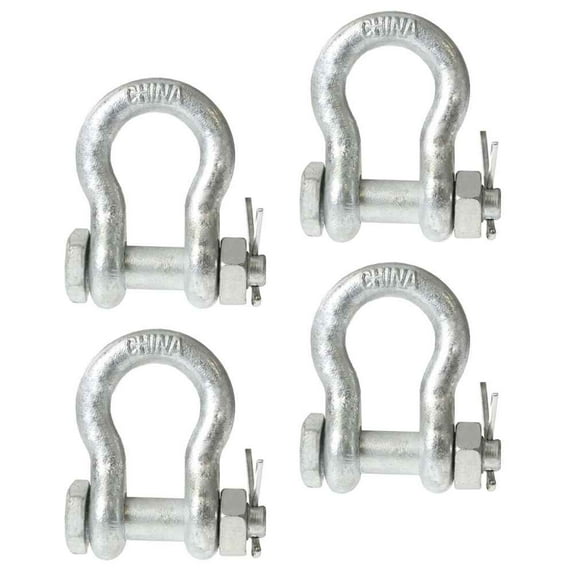 Anchor Shackle - Bolt Type - 1/4" Steel - 0.5 Ton - 4 Pack