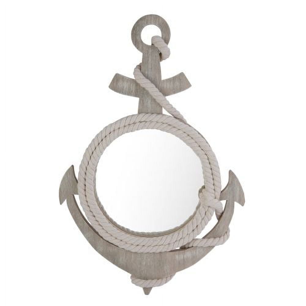 Gray Wood Anchor Shaped Mirror with Rope Accent
