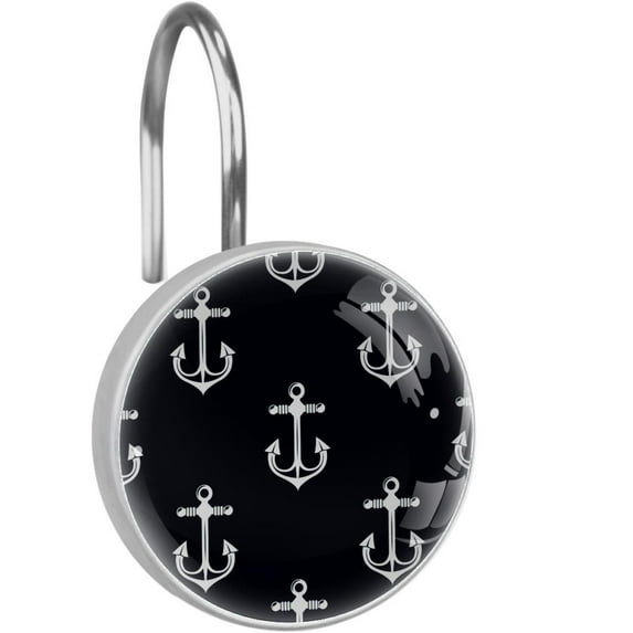 Anchor Shower Curtain Hooks(Set of 12)for Home Hotel Shower Rods Bathroom Crystal Glass Print Stainless Steel Round Curtain Hooks