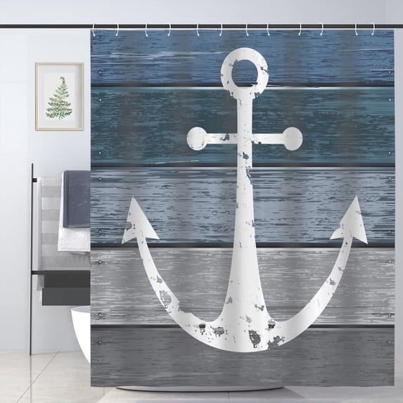 Anchor Shower Curtain Sailing Nautical Themed Graphic of Rustic Style Marine Bathroom Decor Set with Hooks 72x72in