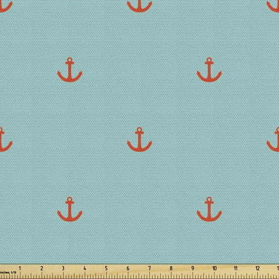 Ambesonne Anchor Fabric by the Yard Upholstery, Nautical Sailor Theme, 10 Yards, Pale Blue and Vermilion